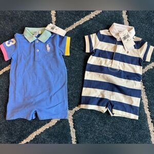 Ralph Lauren Blue and Navy Striped Polo Rompers - 2 Pack